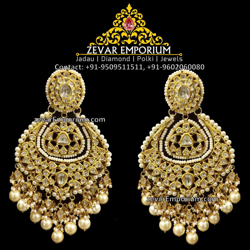 Jadau Bollywood Polki Chandbali Earrings | Zevar Emporium