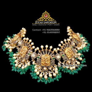 22k uncut ganesha nakshi temple jewellery necklace
