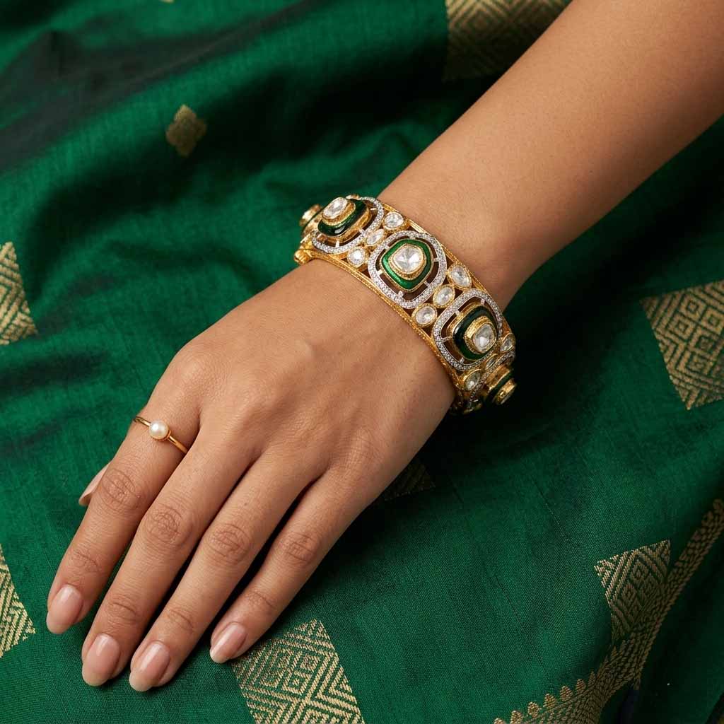 14K Polki Bangle worn with Traditional Bridal Attire