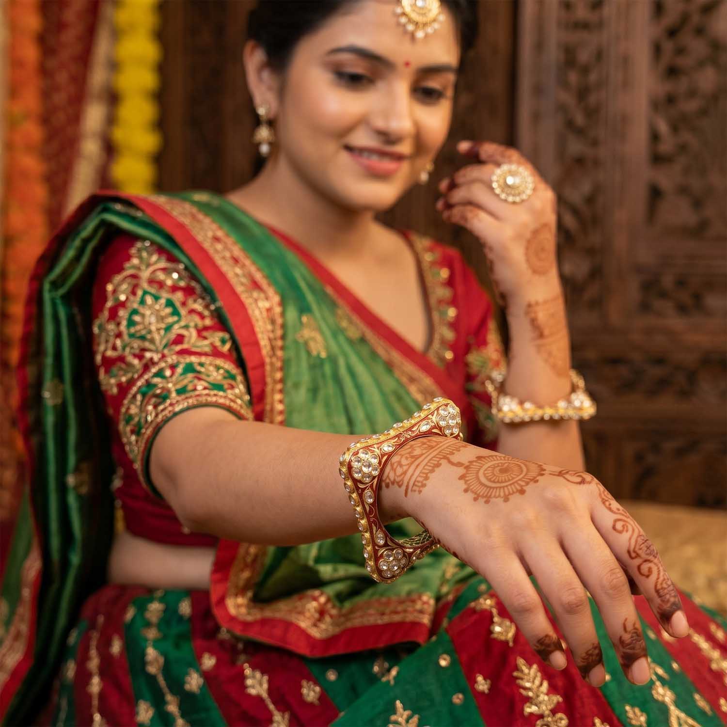 Traditional Rajasthani Style 22K Polki Bangle for Bridal Jewelry Collection