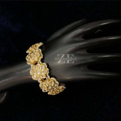 Polki Floral Bracelet in 22K Gold with Syndicate Polki and Freshwater Pearls